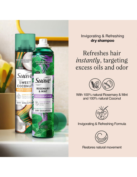 Champú Seco Suave 2-Pack - Romero y Menta, Coco Dulce 121g