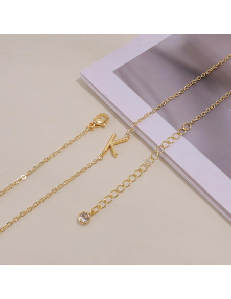 Collar Inicial Dainty de Oro 14k LuckFairy para Mujeres