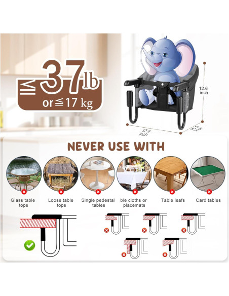 Silla Alta Gancho Baby Bliss Portátil para Bebés 6-36 Meses