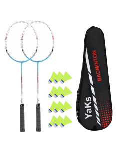 Conjunto de Raquetas de Bádminton YAKS Q03107 - 2 Raquetas + 12 Volantes