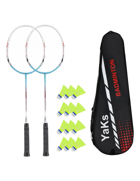Conjunto de Raquetas de Bádminton YAKS Q03107 - 2 Raquetas + 12 Volantes