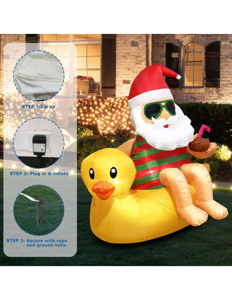 Decoración Inflable Navidad Santa en Pato VOCADE 130cm LED