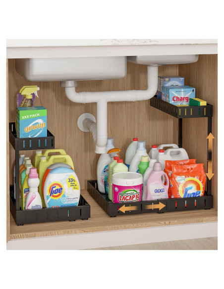Organizador Bajo Fregadero REALINN 2 Niveles Ajustable Negro