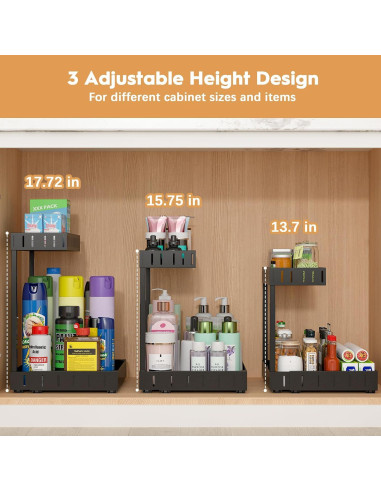 Organizador Bajo Fregadero REALINN 2 Niveles Ajustable Negro