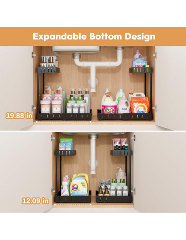 Organizador Bajo Fregadero REALINN 2 Niveles Ajustable Negro