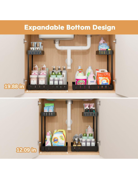 Organizador Bajo Fregadero REALINN 2 Niveles Ajustable Negro