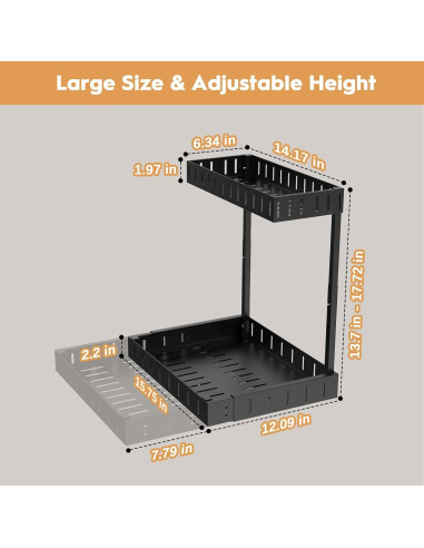 Organizador Bajo Fregadero REALINN 2 Niveles Ajustable Negro