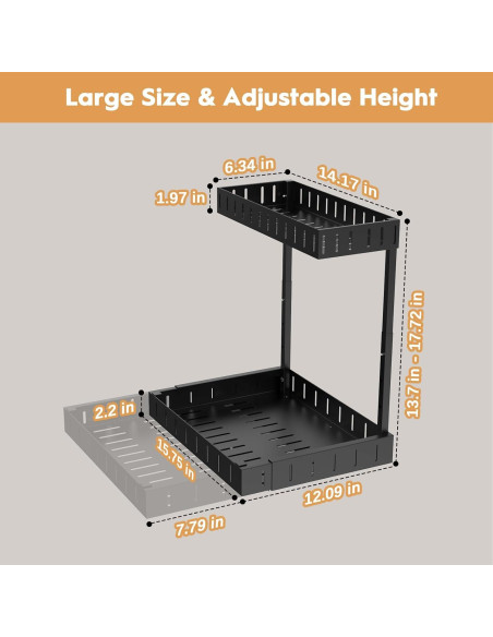 Organizador Bajo Fregadero REALINN 2 Niveles Ajustable Negro