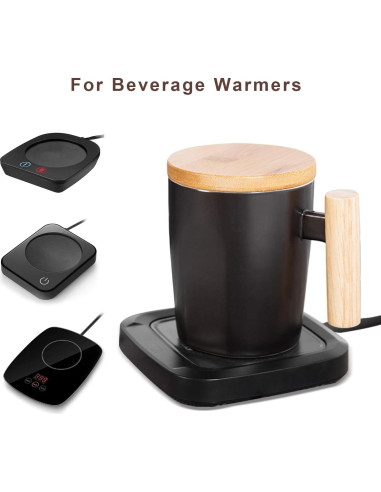 Taza de Cerámica HOWAY 414 ml con Tapa de Madera y Fondo Plano