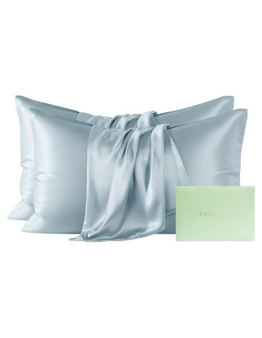 Funda de Almohada de Seda de Morera THXSILK Estándar Azul - Juego de 2