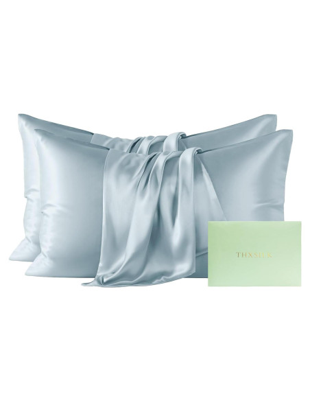 Funda de Almohada de Seda de Morera THXSILK Estándar Azul - Juego de 2