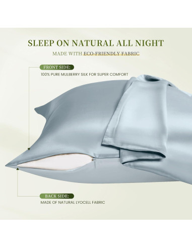 Funda de Almohada de Seda de Morera THXSILK Estándar Azul - Juego de 2