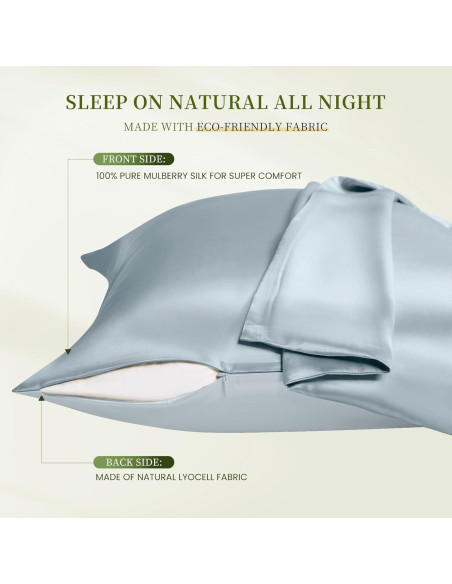 Funda de Almohada de Seda de Morera THXSILK Estándar Azul - Juego de 2
