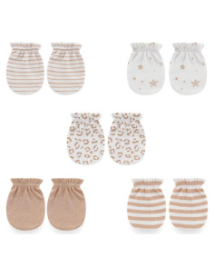 5 Pares de Mitones Antirrasguños Bebé 0-6 Meses Algodón