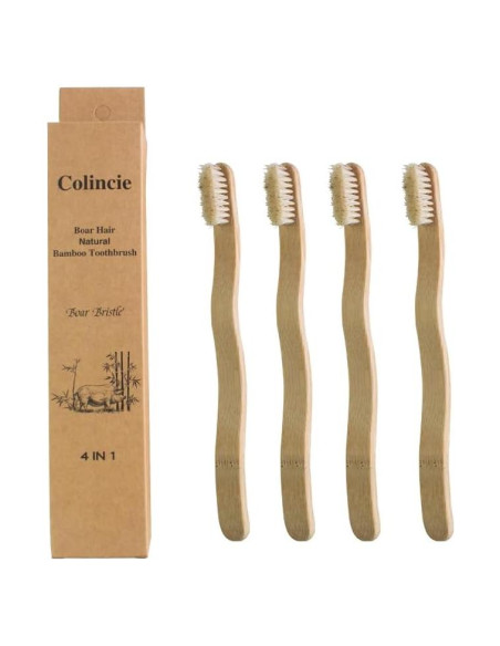 Cepillo de Dientes de Bambú MiQi con Cerda de Jabalí - 4 Piezas