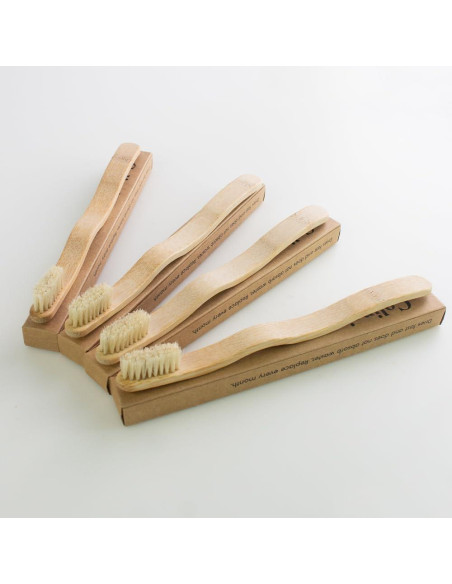 Cepillo de Dientes de Bambú MiQi con Cerda de Jabalí - 4 Piezas
