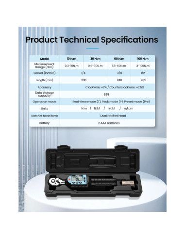 Llave de Torque Digital GOYOJO 1/4" 1-10Nm Alta Precisión