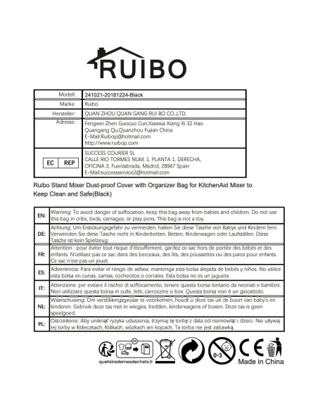 Cubierta a Prueba de Polvo Ruibo para Batidora de Pie 4.5-6L