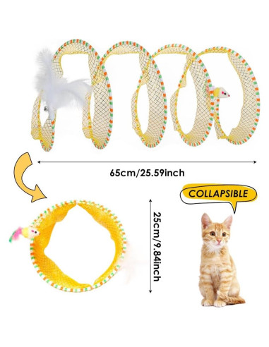 Túnel Espiral para Gatos AVYDIIF 65 cm Plegable con Juguetes