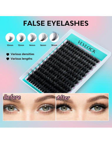 Kit de Extensión de Pestañas 100D VLVLOCK 10-18mm Volumen 3D