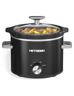 Olla de Cocción Lenta HEYNEMO 2QT Acero Inoxidable Negra