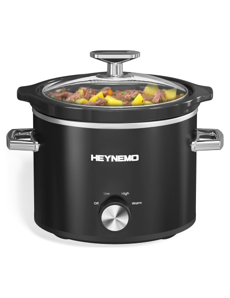Olla de Cocción Lenta HEYNEMO 2QT Acero Inoxidable Negra