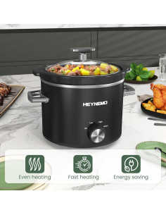 Olla de Cocción Lenta HEYNEMO 2QT Acero Inoxidable Negra 2