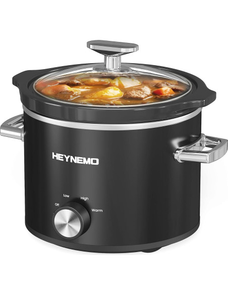 Olla de Cocción Lenta HEYNEMO 2QT Acero Inoxidable Negra