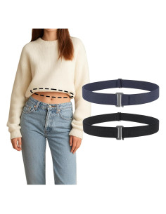 Cinturón Ajustable JASGOOD para Crop Top - Elástico Negro/Azul