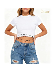Cinturón Ajustable JASGOOD para Crop Top - Elástico Negro/Azul 2