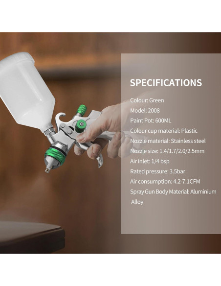 Pistola de Pulverización HVLP BENTOHKLE 2008 Verde 600ml