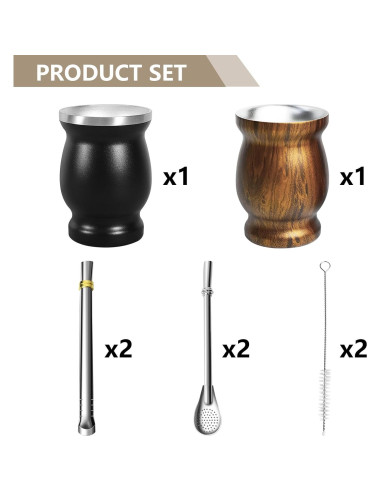 Set de Tazas de Yerba Mate Artcome Acero Inoxidable 8 Piezas
