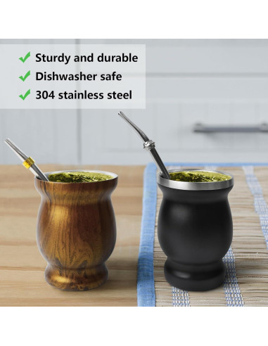Set de Tazas de Yerba Mate Artcome Acero Inoxidable 8 Piezas