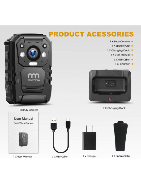 Cámara Corporal CammPro I826 Pro 1440P HD 64GB GPS Impermeable