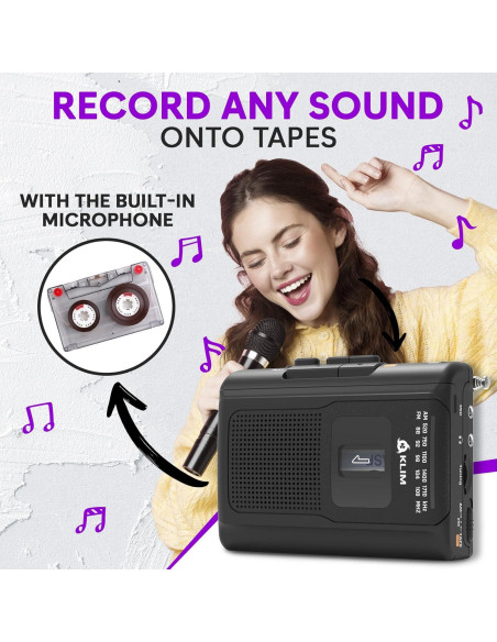 Reproductor de Cinta KLIM K8 Portátil con Radio AM/FM y Micrófono