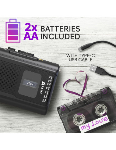 Reproductor de Cinta KLIM K8 Portátil con Radio AM/FM y Micrófono