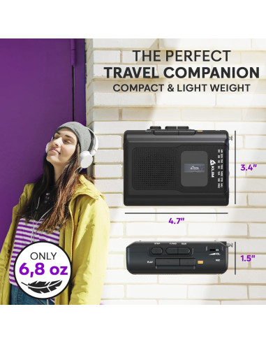 Reproductor de Cinta KLIM K8 Portátil con Radio AM/FM y Micrófono