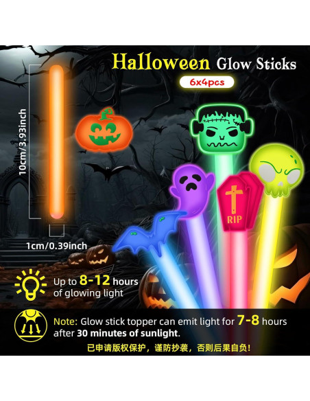 Paquete de 24 Palos de Luz Halloween AFZMON 10.16 cm Brillan en la Oscuridad