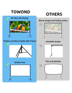 Pantalla de proyector TOWOND 100" 16:9 portátil con soporte 2