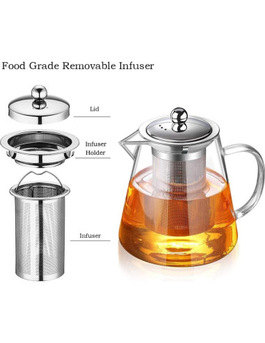 Tetera de vidrio TMOST 43oz con infusor acero inoxidable