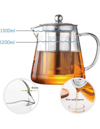 Tetera de vidrio TMOST 43oz con infusor acero inoxidable