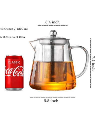 Tetera de vidrio TMOST 43oz con infusor acero inoxidable
