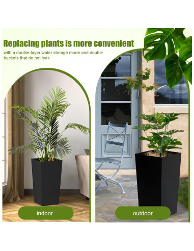 Juego de 2 Macetas Altas Gihusrzx 55cm con Drenaje y Nivel de Agua