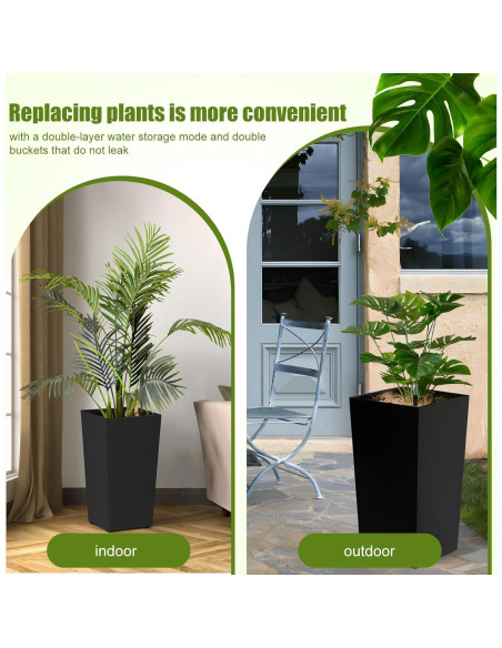Juego de 2 Macetas Altas Gihusrzx 55cm con Drenaje y Nivel de Agua