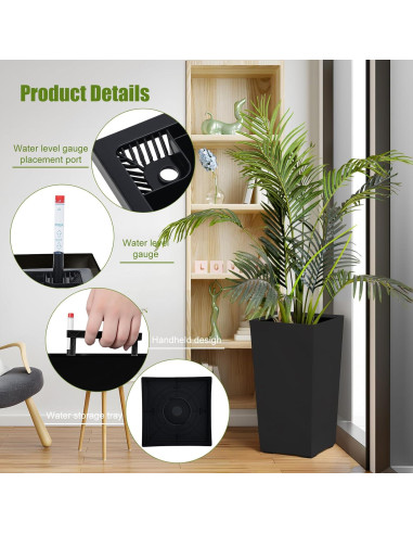 Juego de 2 Macetas Altas Gihusrzx 55cm con Drenaje y Nivel de Agua