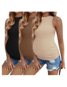 Camisetas de Maternidad Ekouaer 3 Piezas Cuello Redondo