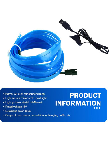 Luces de tira LED Arwrilt 5m USB Azul para interiores de auto