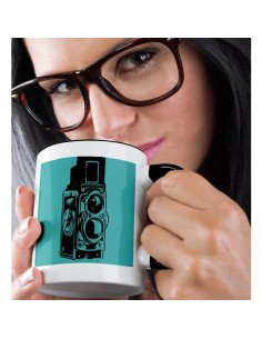 Taza de cerámica 3dRose 11 oz cámara vintage TLR negra 2