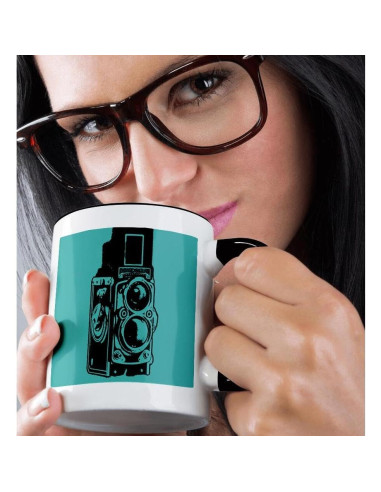 Taza de cerámica 3dRose 11 oz cámara vintage TLR negra