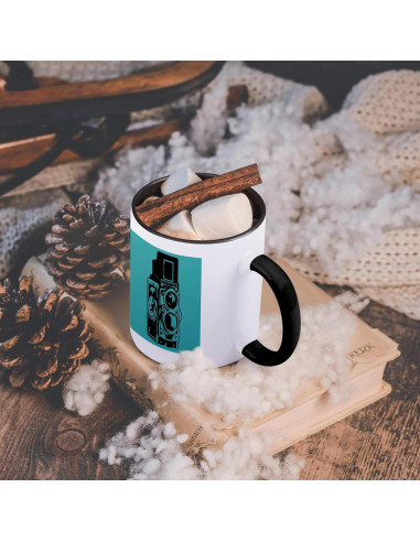 Taza de cerámica 3dRose 11 oz cámara vintage TLR negra